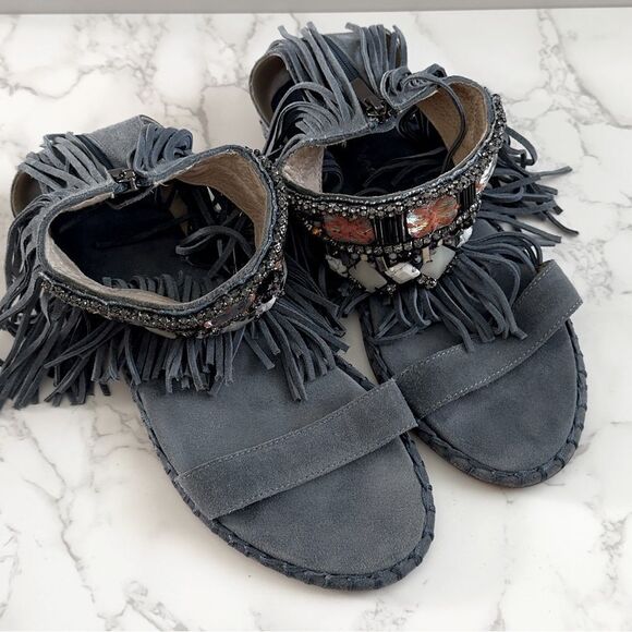 ⭕️ HANDMADE from Greece One-of-a-kind Fringe Embellished Blue Sandals - Picture 3 of 5